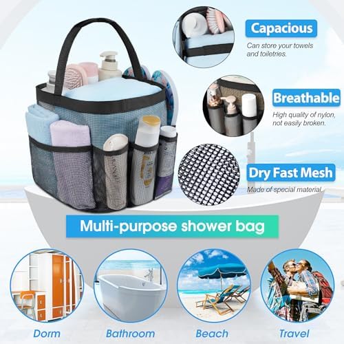 Attmu Mesh Shower Caddy with 8 Pockets Portable Dorm Organizer