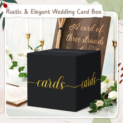QIKSION Gold Foil Black Card Box for Graduation and Wedding