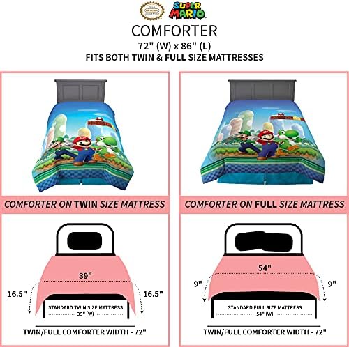 Franco Kids Bedding Super Soft Microfiber Reversible Comforter Twin Full Mario