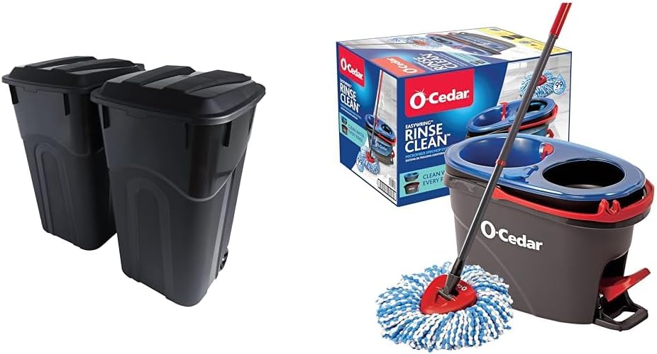 United Solutions 32 Gallon Trash Cans 2 Pack with Microfiber Mop and Bucket