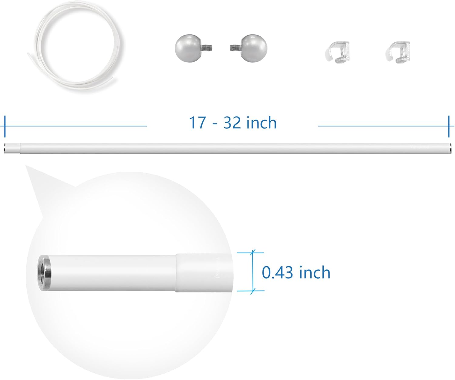 Yandood Telescopic Hanging Rod for Tapestries 17-32 Inch White Silver