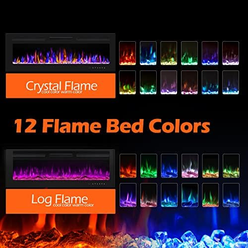 50 Inch Electric Fireplace With Remote Control and Crystal Logs