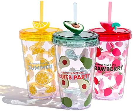 Fruit Kid Travel Tumbler with Straw Reusable Plastic Cup 480 ml