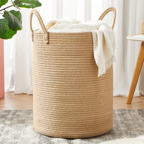 62L Jute Woven Laundry Basket for Baby Nursery Kids Room