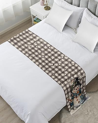 Homechoid Buffalo Plaid Snowman Bed Runner for King Size Bed