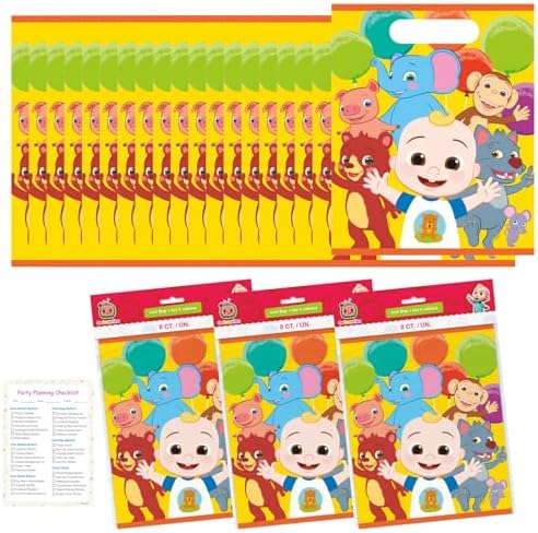 Unique Cocomelon Goodie Bags Set - 24 Plastic Party Favor Bags