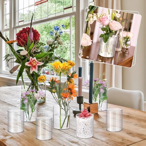 Vesici 20 Pcs Clear Plastic Cylinder Vases 4 Inch