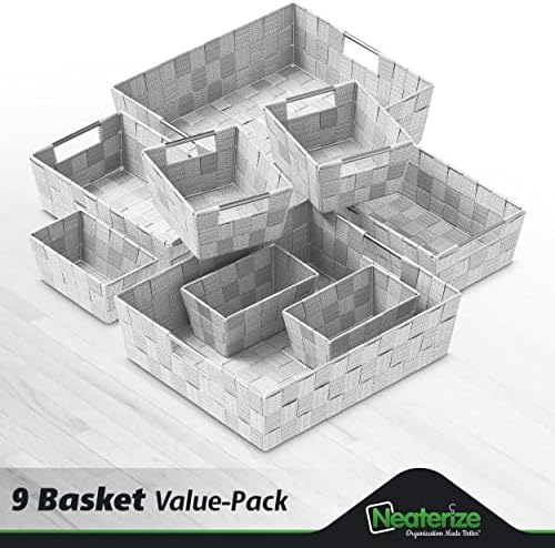 NEATERIZE 9-Piece Grey Storage Baskets Set
