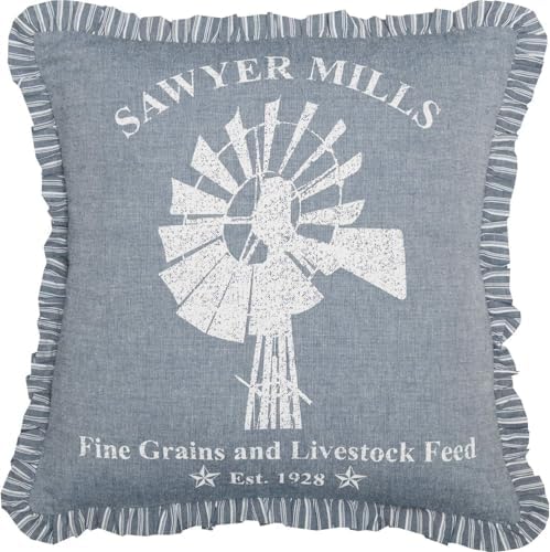 VHC Brands Sawyer Mill Windmill Blue Chambray Square Pillow 18x18