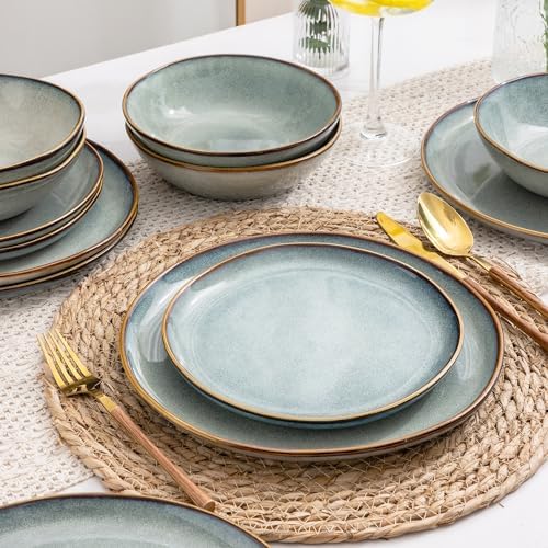 AmorArc Ceramic Dinnerware Set 36Pcs Handmade Reactive Glaze Plates and Bowls