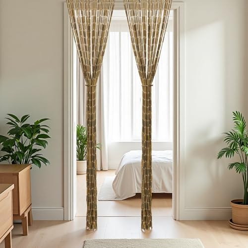Bamboo Beaded Curtain 355 x 75 52 Strands Boho Door Divider