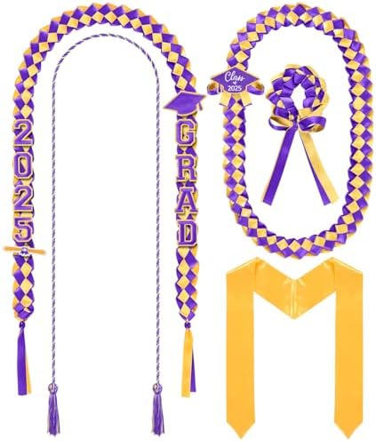 18 Pcs Graduation Leis Stole Honor Cords Purple Gold