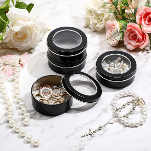 TecUnite 24-Pack 2 oz Round Metal Tin Containers with Clear Lids