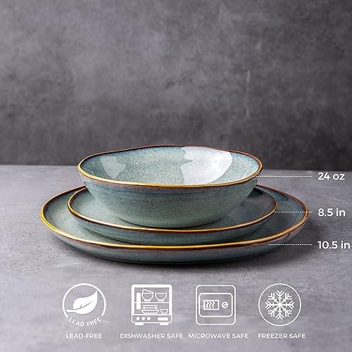 AmorArc Ceramic Dinnerware Set 36Pcs Handmade Reactive Glaze Plates and Bowls