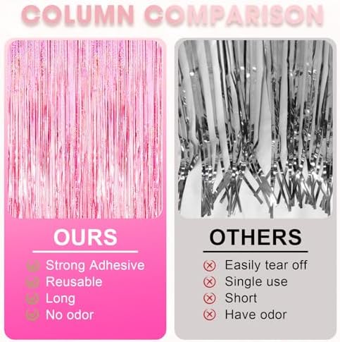 2 Pack Laser Pink Tinsel Foil Fringe Curtains