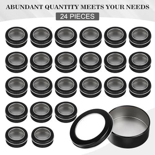 TecUnite 24-Pack 2 oz Round Metal Tin Containers with Clear Lids