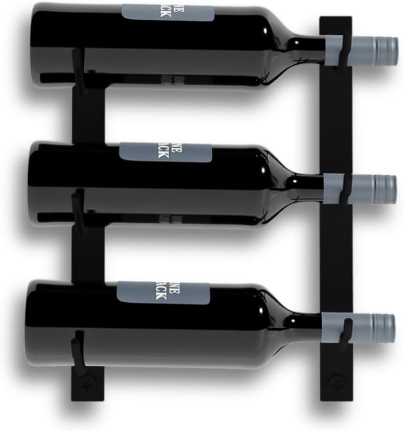 3-Bottle Black Metal Wall Wine Rack - Modern Industrial Design