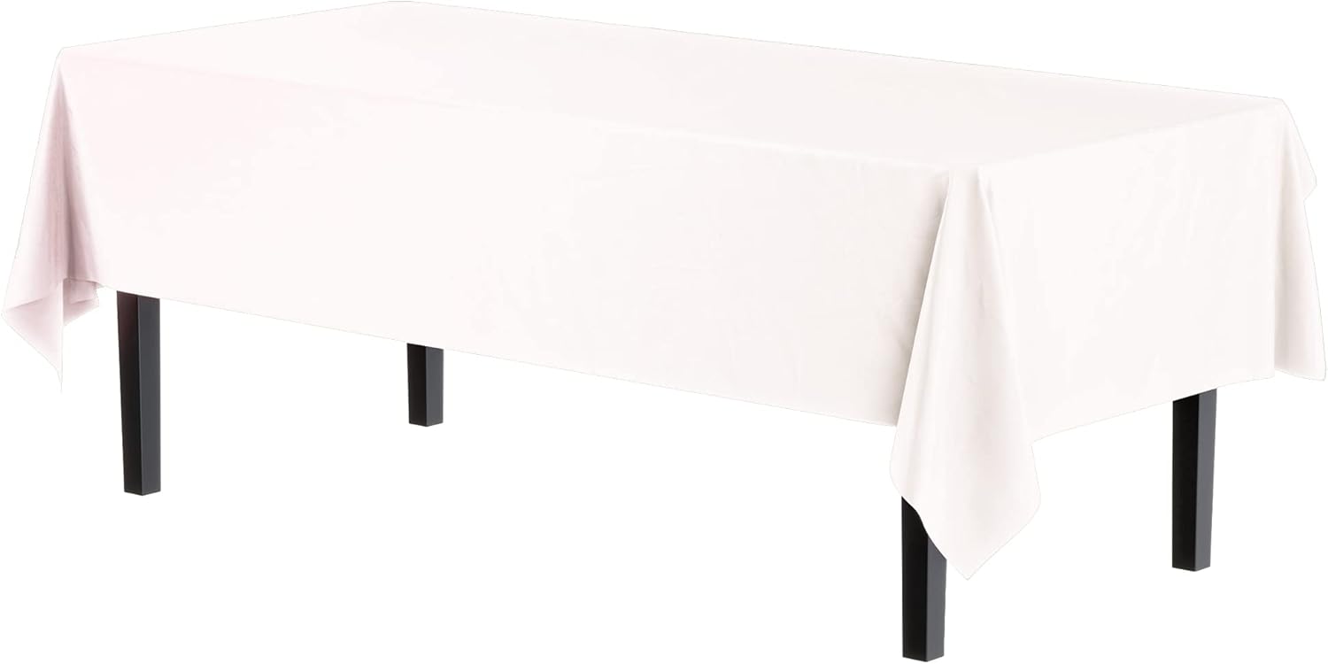Exquisite 12-Pack White Plastic Tablecloth 54x108 Inch Rectangle