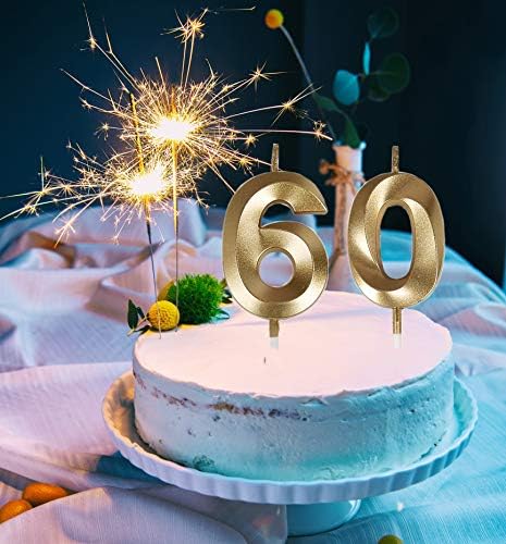 Bailym 60th Birthday Gold Number Candles Cake Topper