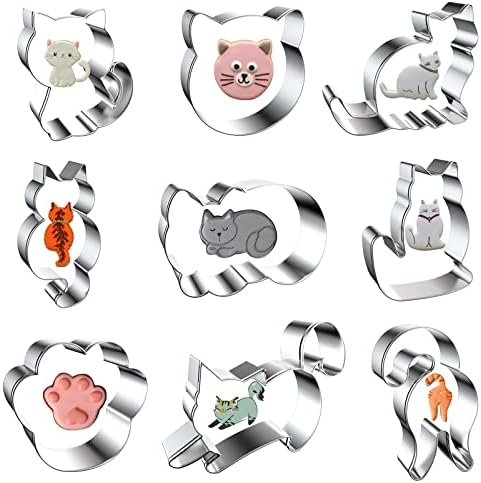 9 PCS Cat Cookie Cutters Set - Silver