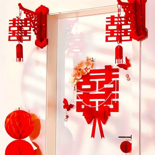Chinese Double Happiness Wedding Room Decor Set Traditional Style
