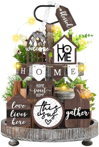 FairySandy 11 Piece Rustic Tiered Tray Decor Set