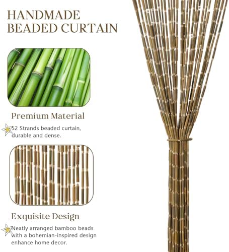 Bamboo Beaded Curtain 355 x 75 52 Strands Boho Door Divider