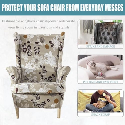 RUIBOBB Wingback Chair Covers 2 Piece Set Brown
