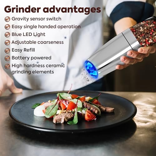 Electric Salt and Pepper Grinder Set with LED Light and Battery