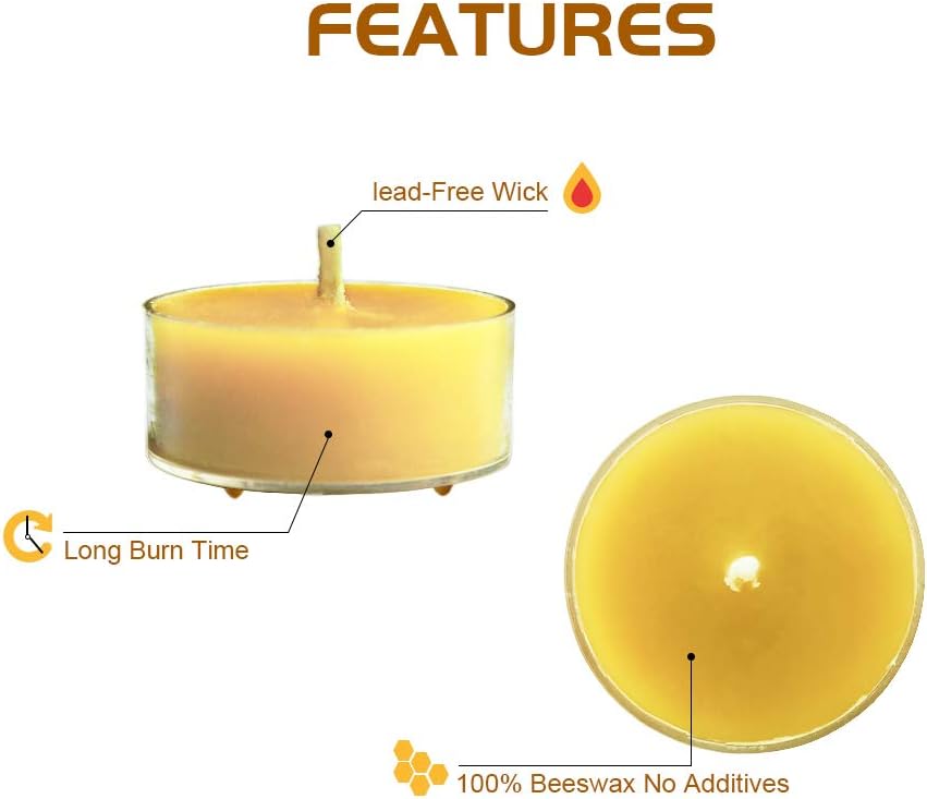 Natural Yellow Beeswax Tea Light Candles 12pcs