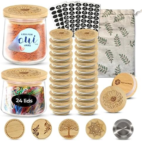 24 Reusable Bamboo Yogurt Jar Lids with Airtight Seal