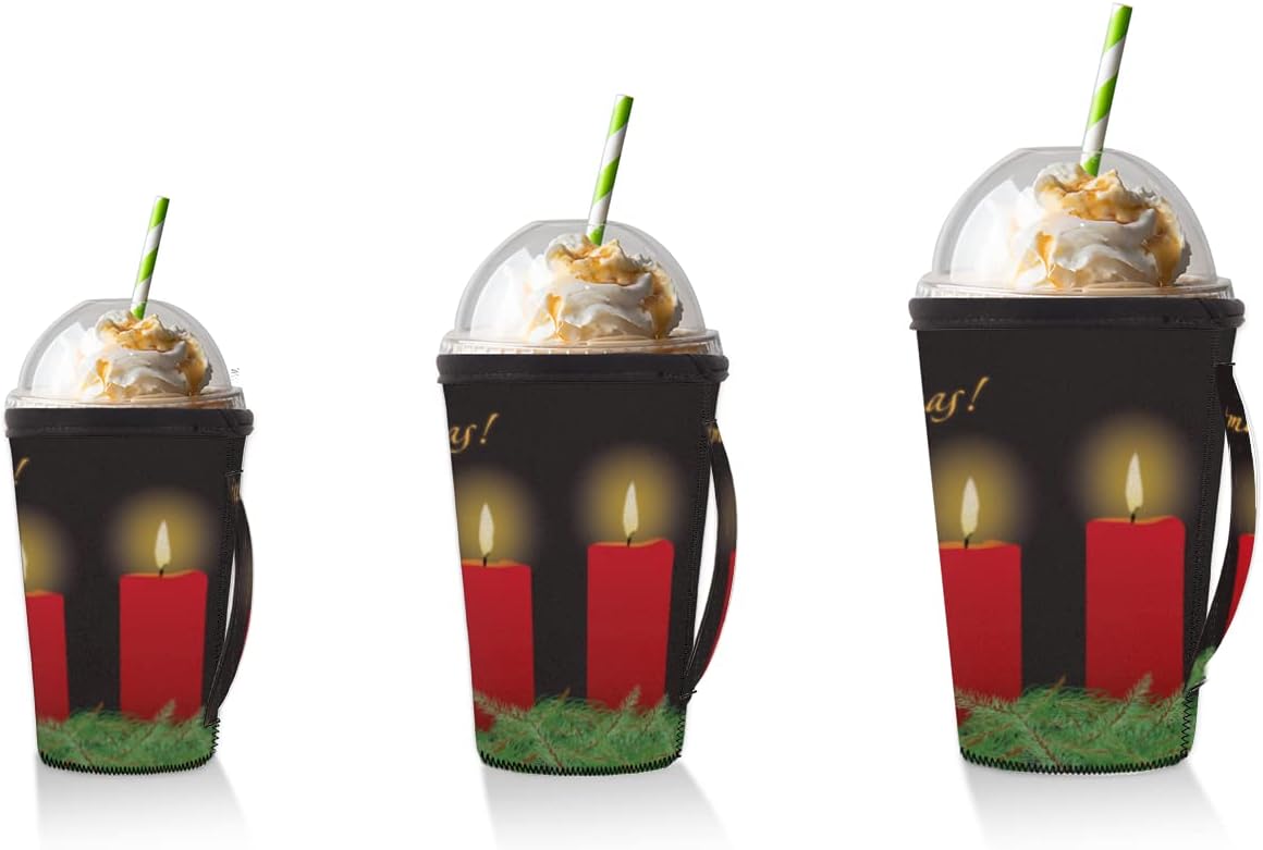Merry Christmas Reusable Iced Coffee Cup Sleeve With Handle