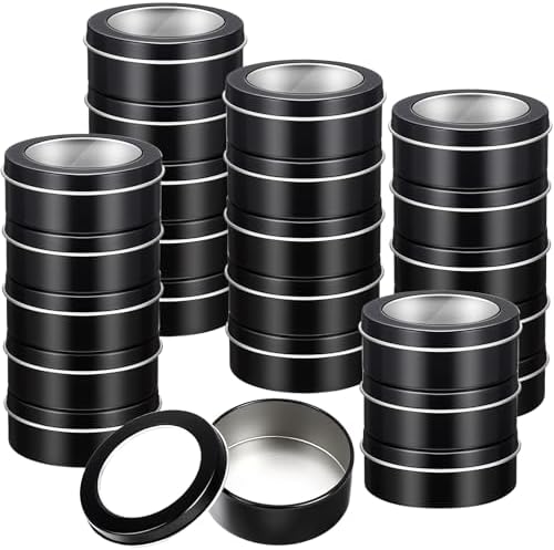 TecUnite 24-Pack 2 oz Round Metal Tin Containers with Clear Lids
