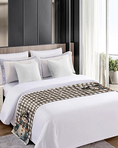 Homechoid Buffalo Plaid Snowman Bed Runner for King Size Bed