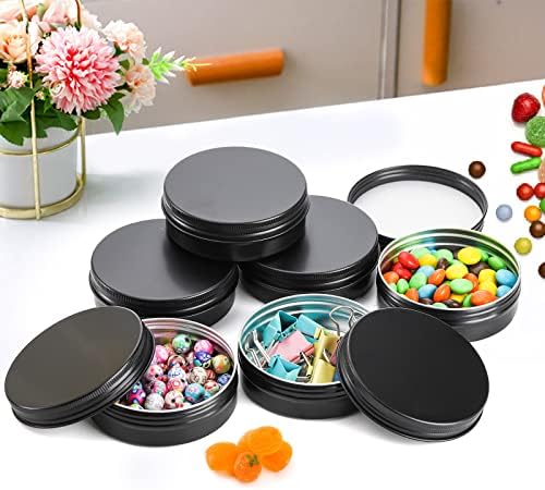 Foraineam 48 Pack 4 Oz Screw Lid Black Metal Cans