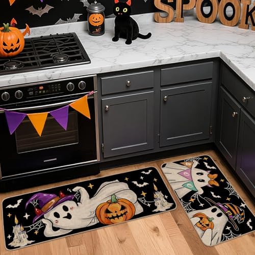 Witch Ghost Halloween Kitchen Rugs Set of 2