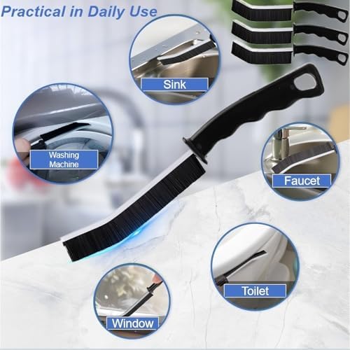 Crevice Cleaning Brush Set 3 Pcs - Stiff Bristle for Bathroom Kitchen Windows