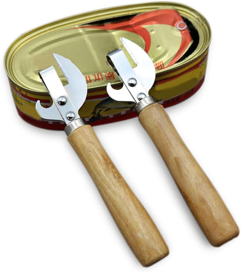 Wooden Handle Manual Can Opener for All Sizes