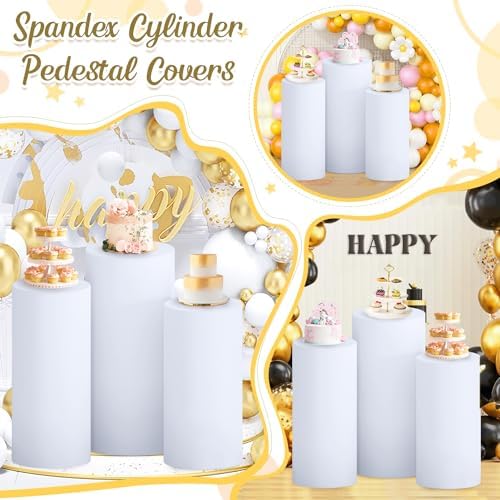 FOTSHARER 3 Pcs White Spandex Cylinder Stand Covers for Events