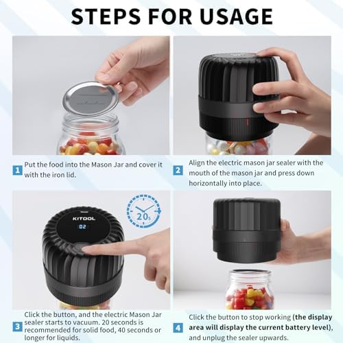 Electric Mason Jar Vacuum Sealer Kit with 10 Jar Lids