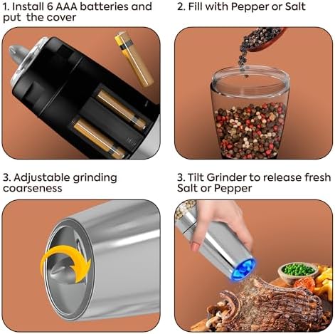 Electric Salt and Pepper Grinder Set with LED Light and Battery