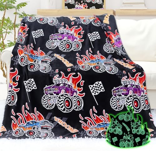 Glow In The Dark Truck Blanket for Boys 60x50