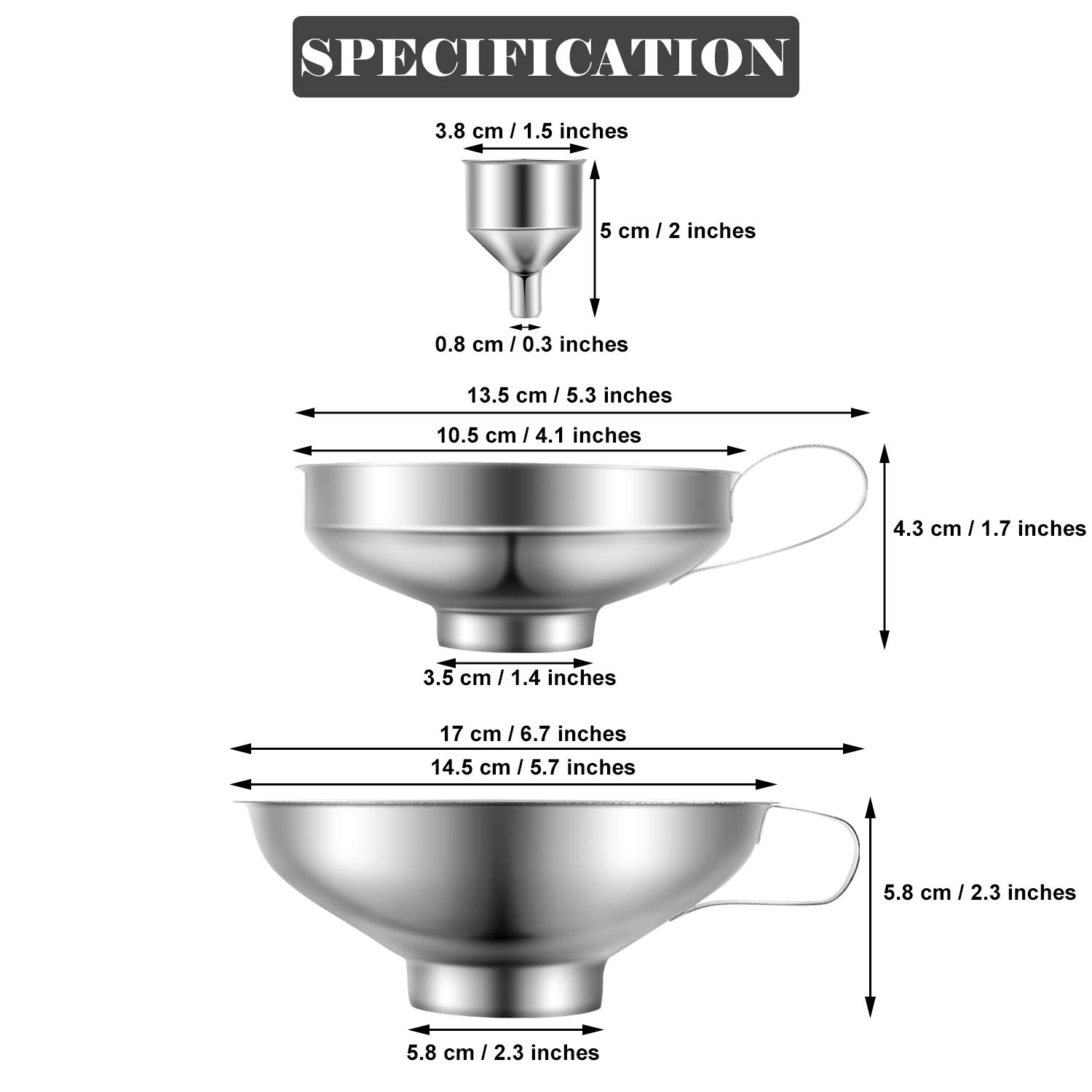 Shappy 5 Piece Stainless Steel Funnel Set