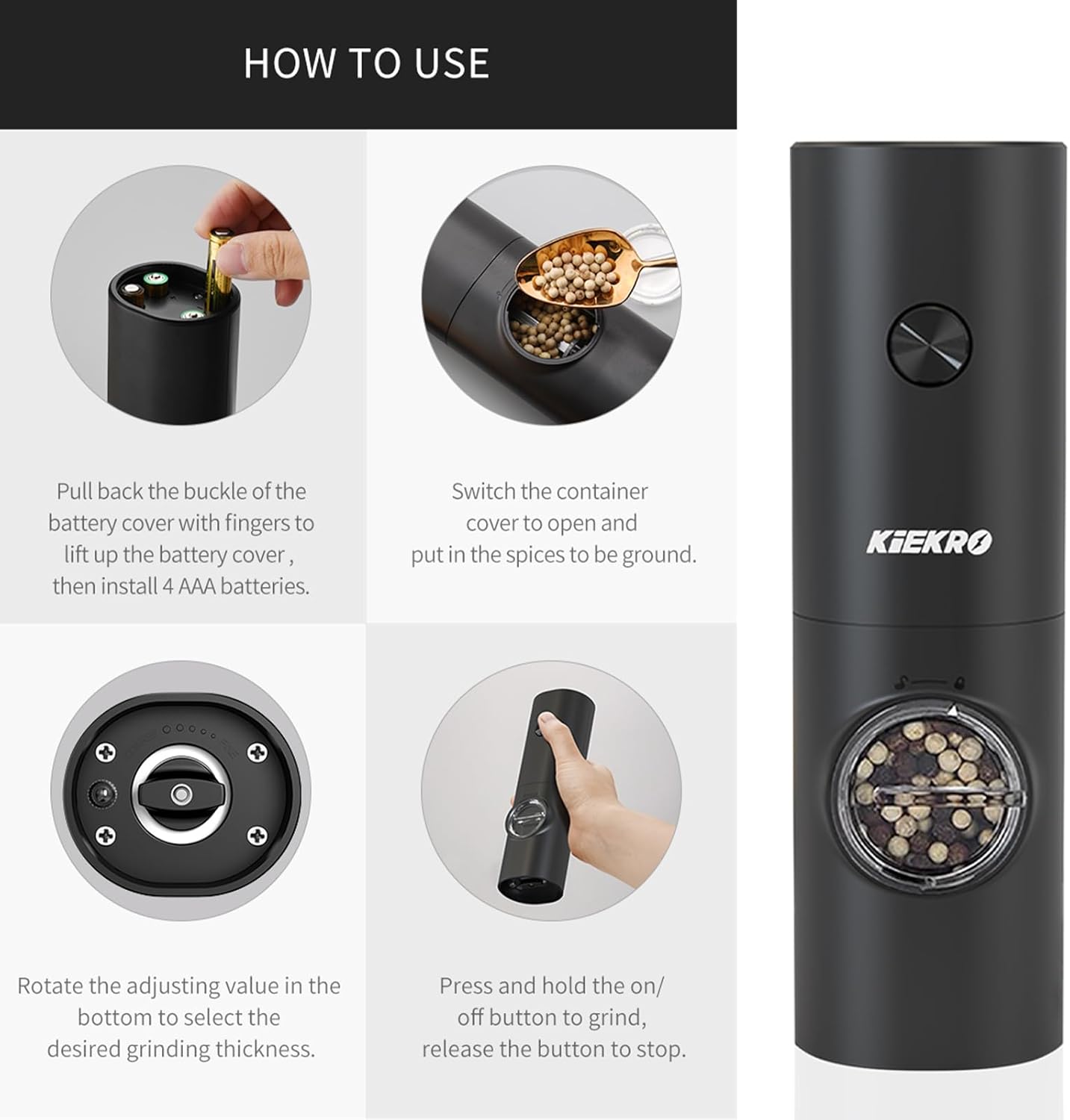 KIEKRO Electric Salt and Pepper Grinder Set