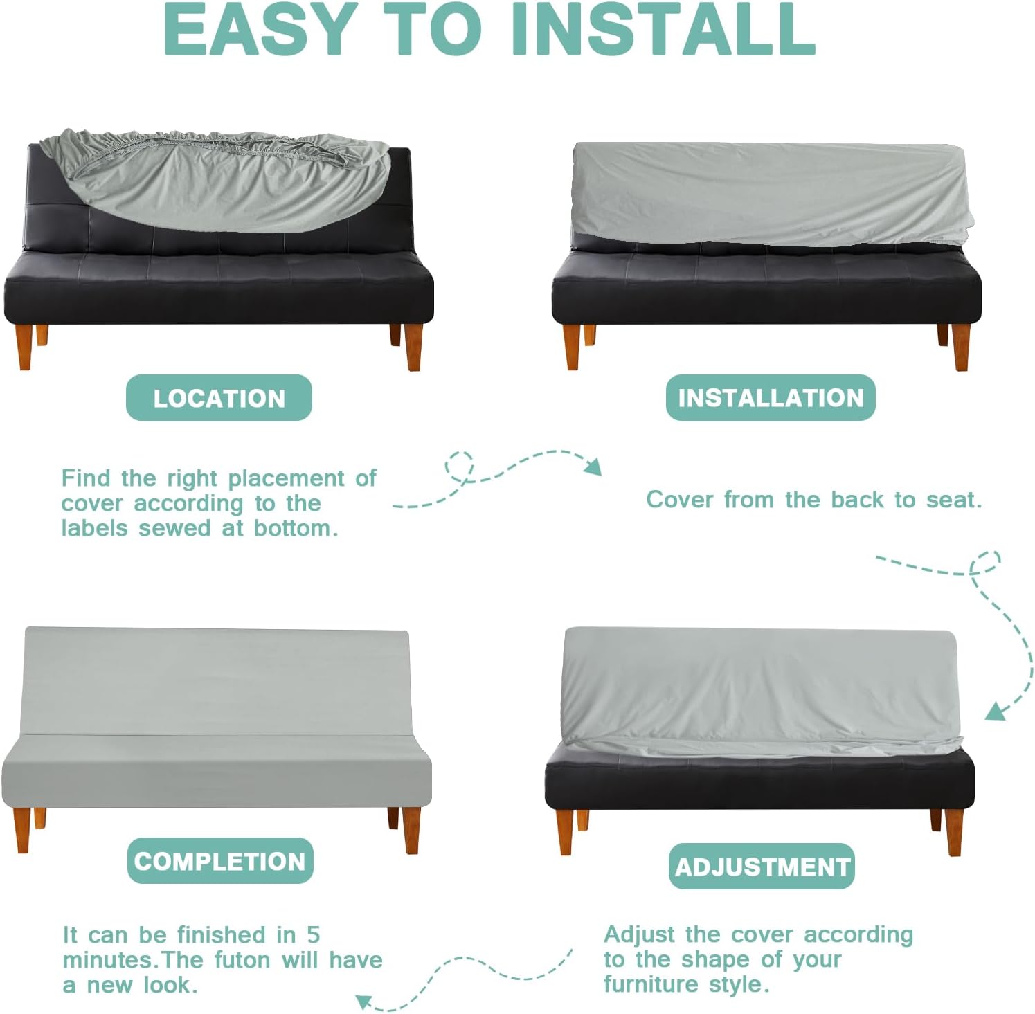 Luv4babe Waterproof Futon Cover for Armless Sofa Bed Gray
