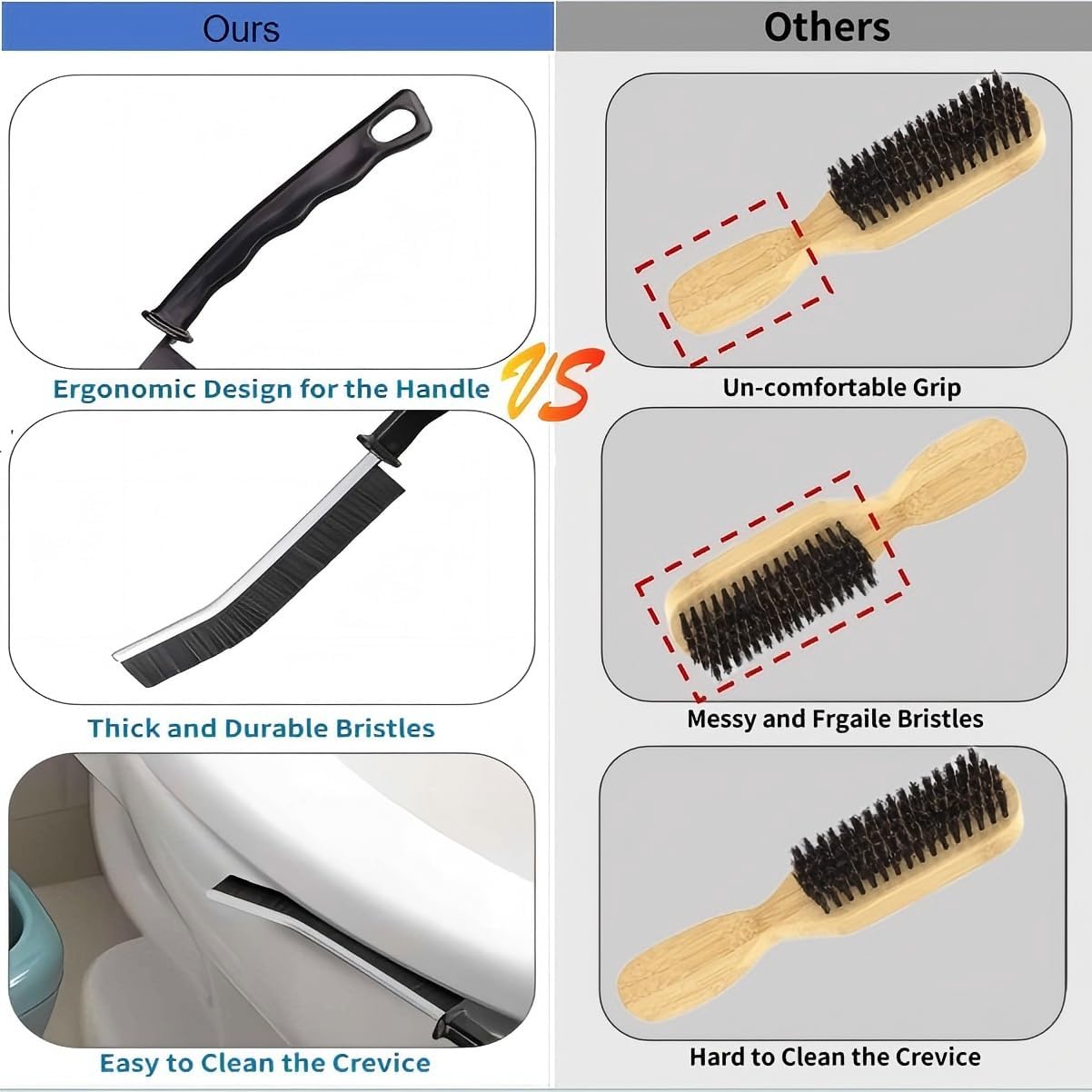 Crevice Cleaning Brush Set 3 Pcs - Stiff Bristle for Bathroom Kitchen Windows
