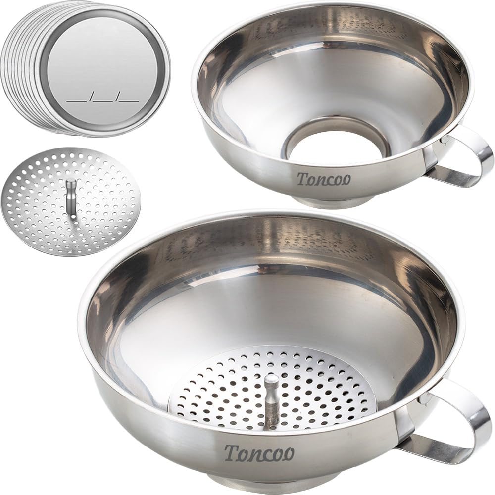 Toncoo 13-Piece Canning Funnel Set with Lids and Strainer