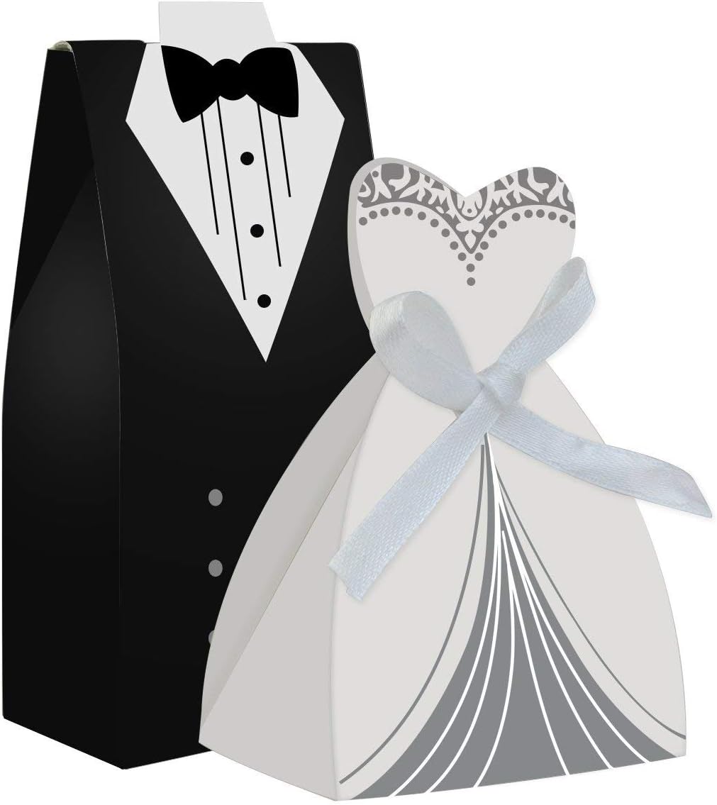 100pcs Wedding Favor Box Set with Ribbon Bow Knots