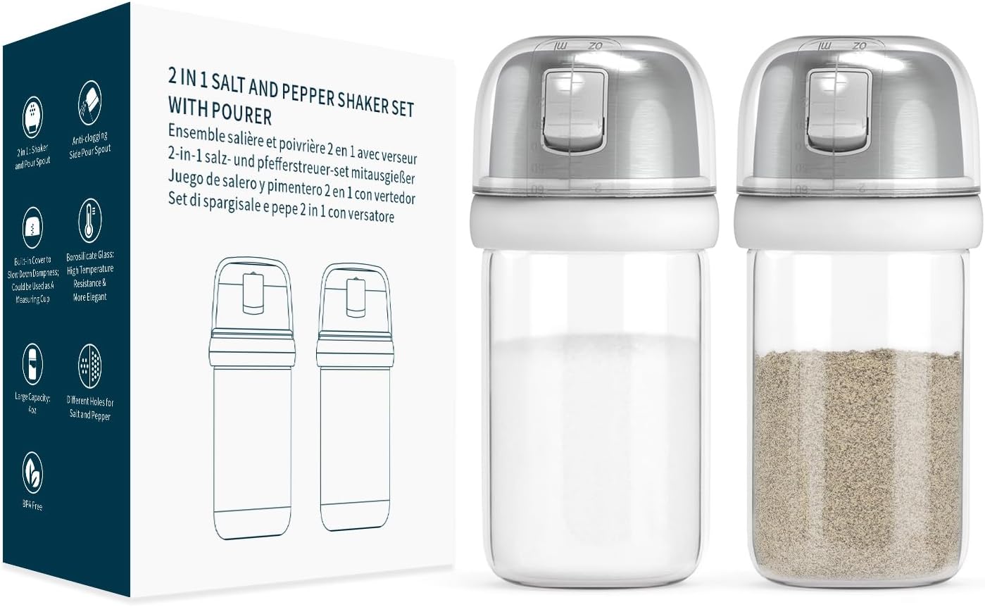 KTCHENDAO 2 in 1 Glass Salt Pepper Shaker Set 4oz White