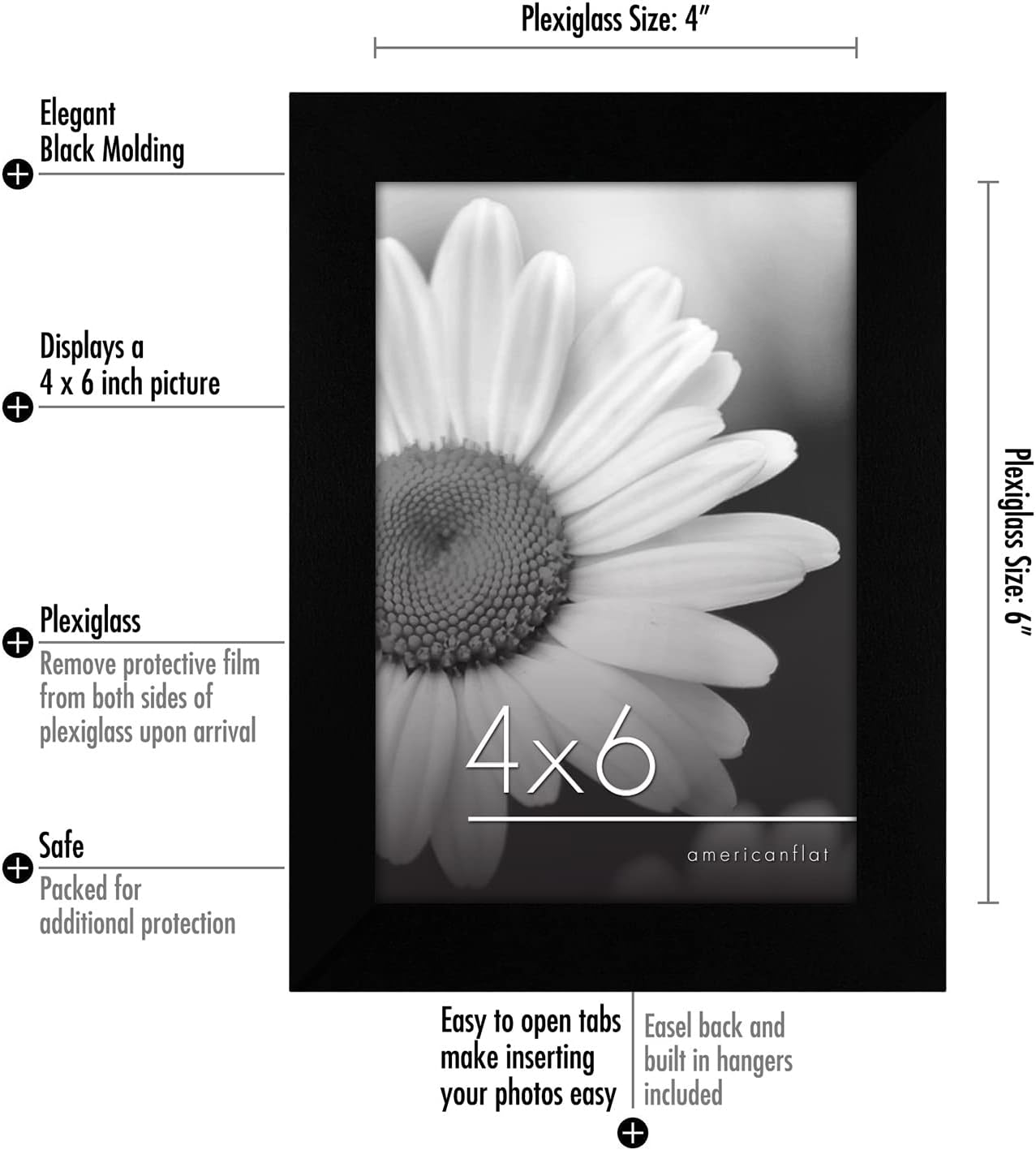 Americanflat 4x6 Picture Frame Set of 6 - Black